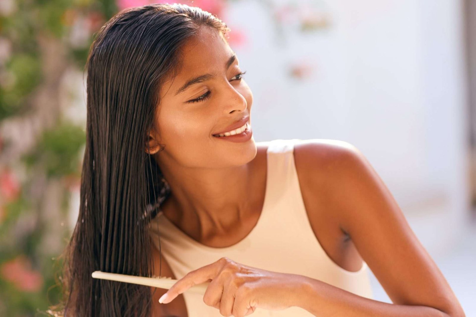 Redlemon Woman Brushing Shiny Long Hair Outside In Sunlight 2026 03 24 07 55 21 Utc Compressed